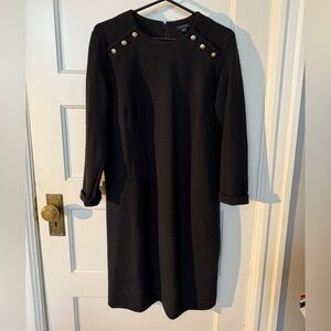 Ann Taylor Elegant Black Dress with Gold Button Accents Size M